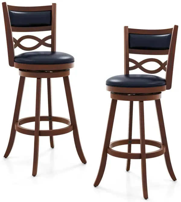 Bar Stools Set of 2 with Rubber Wood Frame and Faux Leather Upholstered Seat