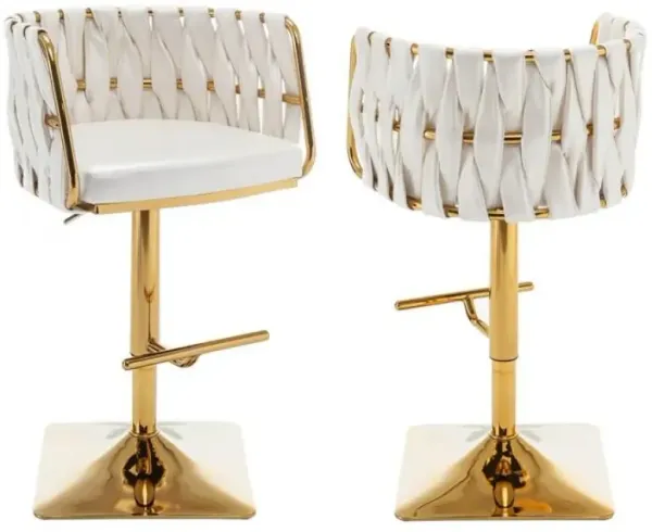 Barstool in White faux leather and gold color base (SET OF 2)