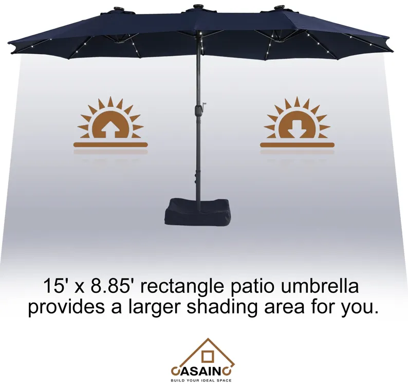 15ft Patio Maket Umbrella with base and led.