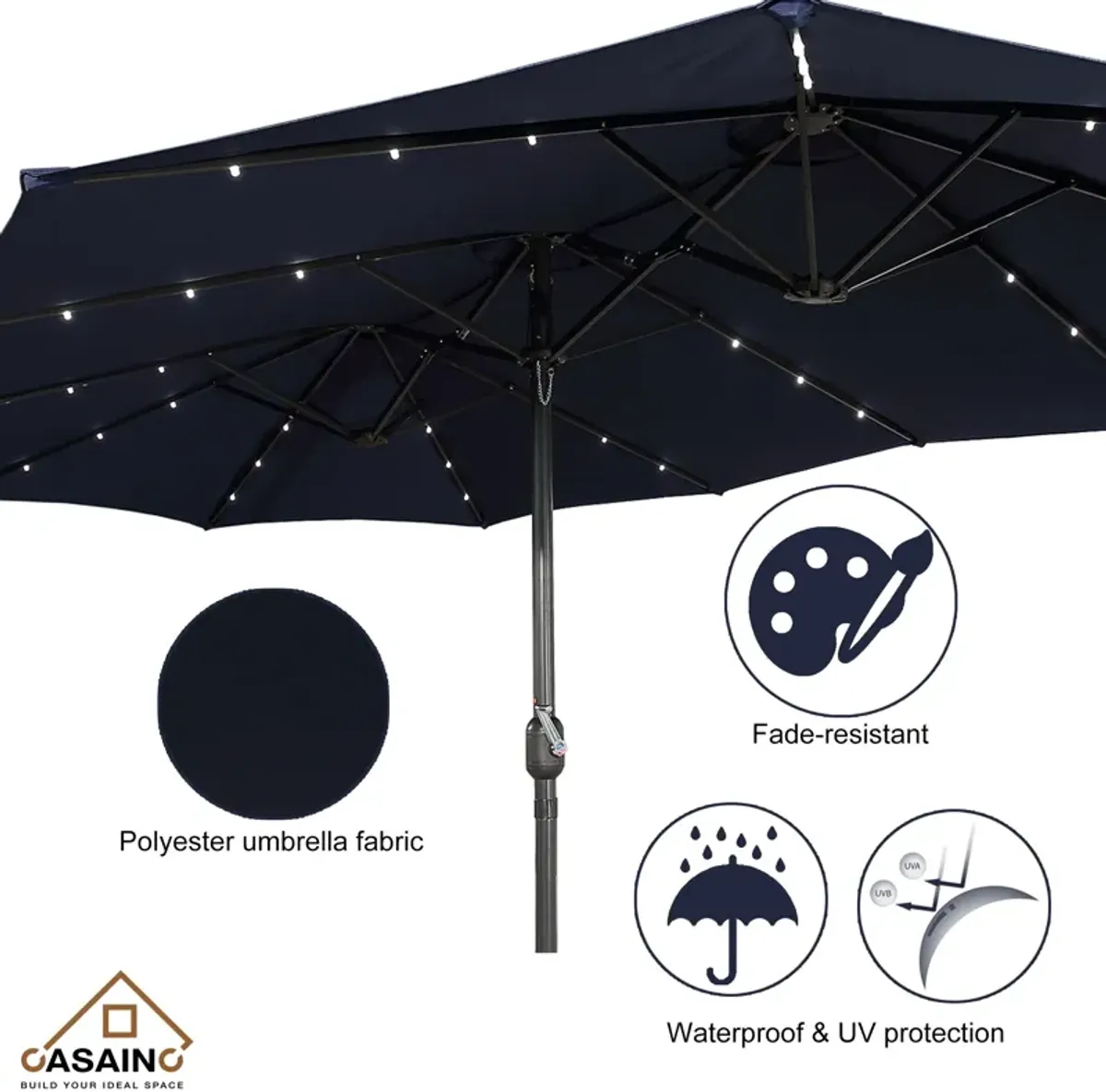 15ft Patio Maket Umbrella with base and led.