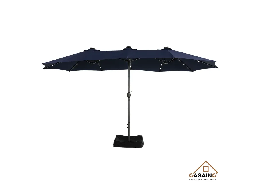 15ft Patio Maket Umbrella with base and led.