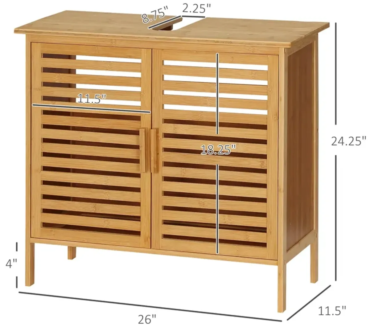 Natural Bathroom Storage: Bamboo Sink Cabinet with 2 Slatted Doors