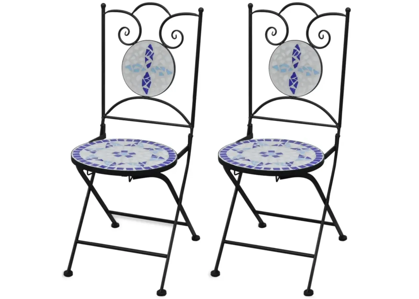 vidaXL Folding Bistro Chairs 2 pcs Ceramic Blue and White