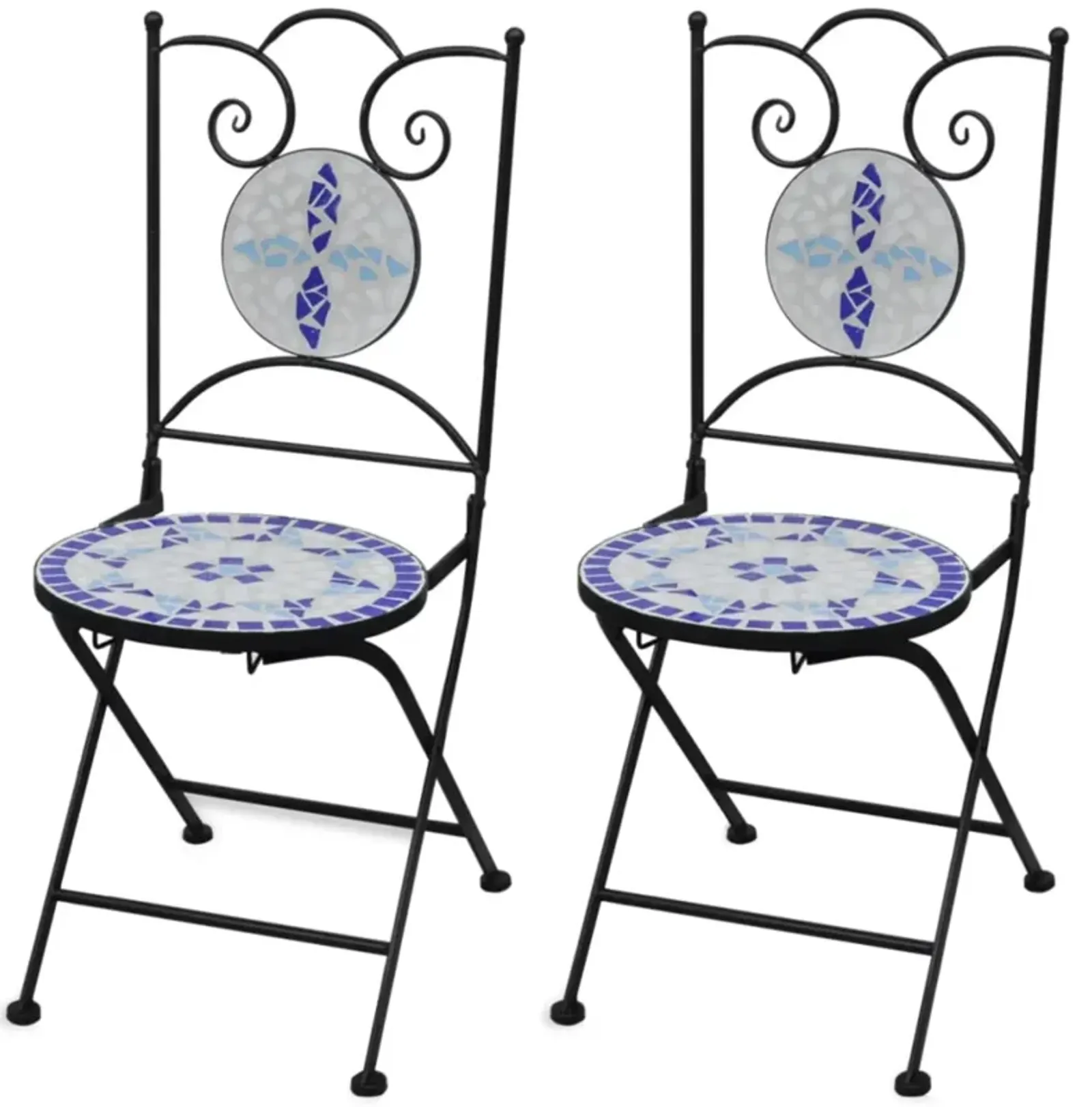 vidaXL Folding Bistro Chairs 2 pcs Ceramic Blue and White