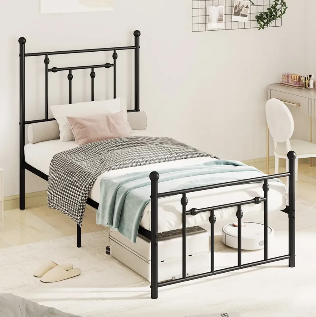 Noise-Free Metal Bed Frame with Durable Headboard and Underbed Storage