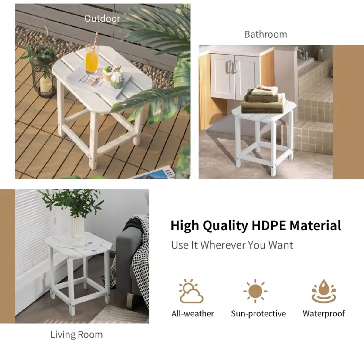 18 Inch Weather Resistant Side Table for Garden Yard Patio