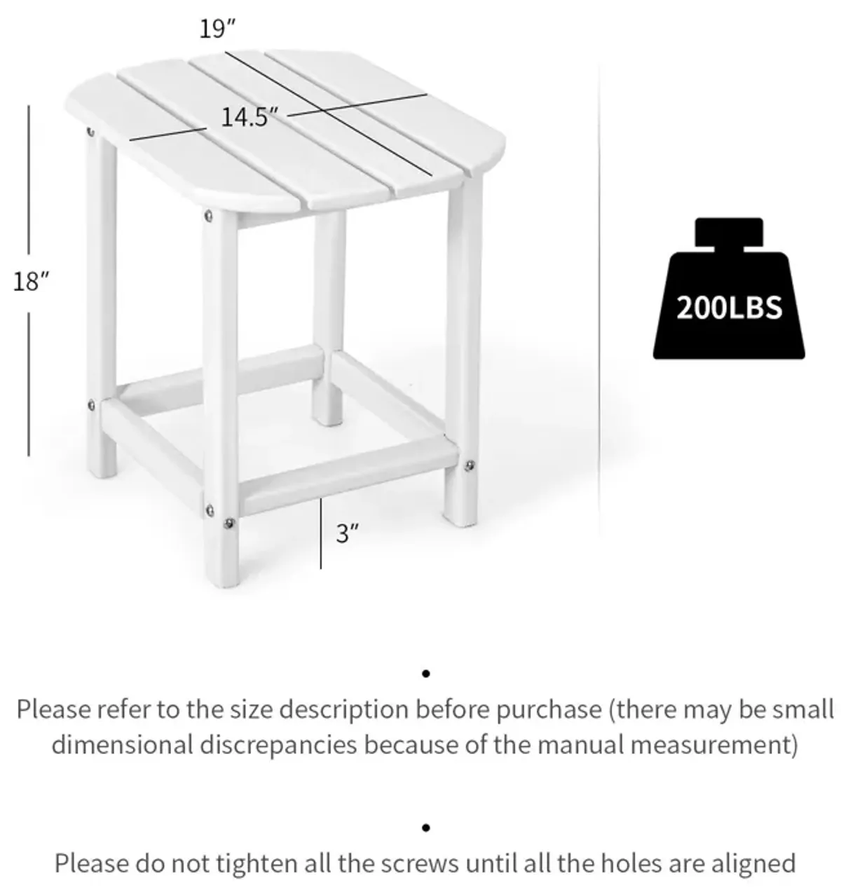 18 Inch Weather Resistant Side Table for Garden Yard Patio