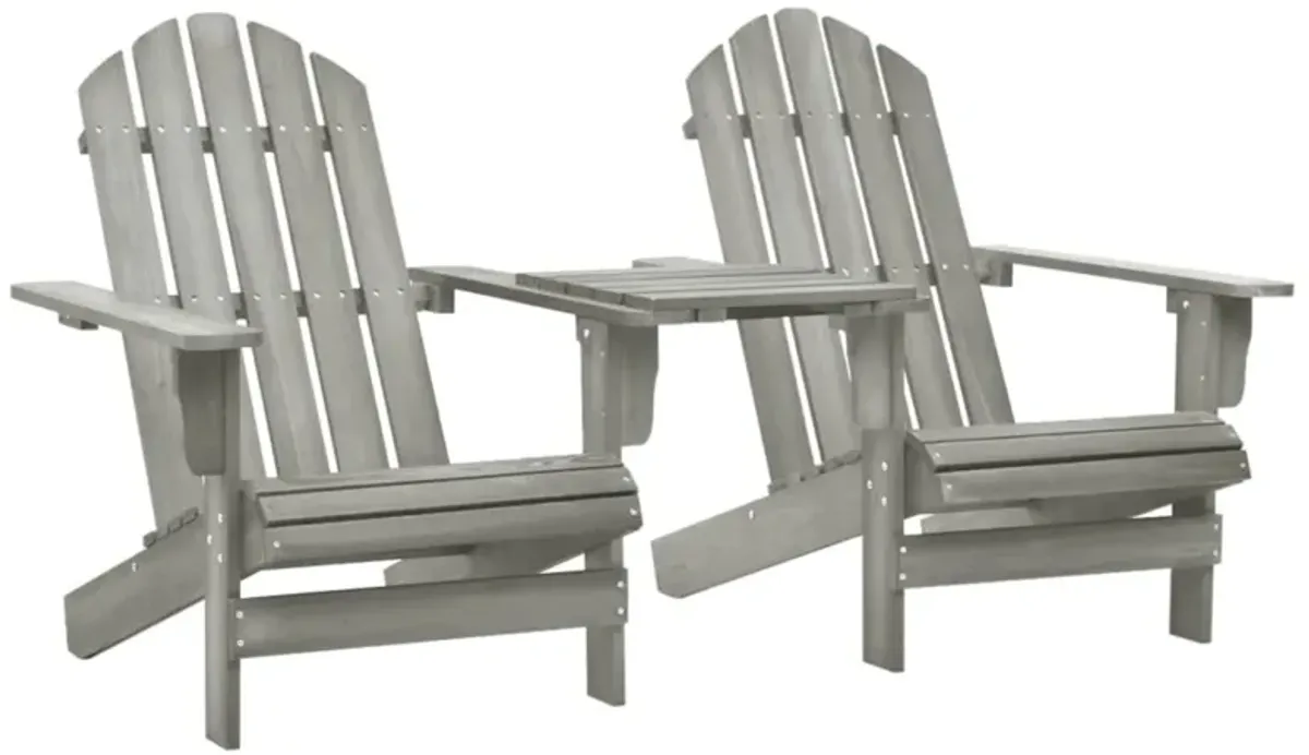 vidaXL Patio Adirondack Chairs with Tea Table Solid Wood Fir Gray