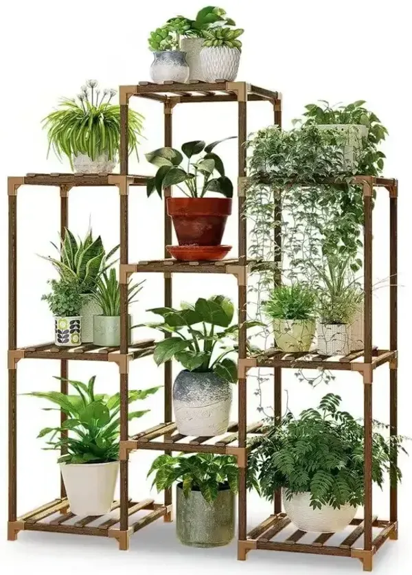 Wooden Plant Stand Rack – 9-Tier Shelf for Indoor & Outdoor Planters