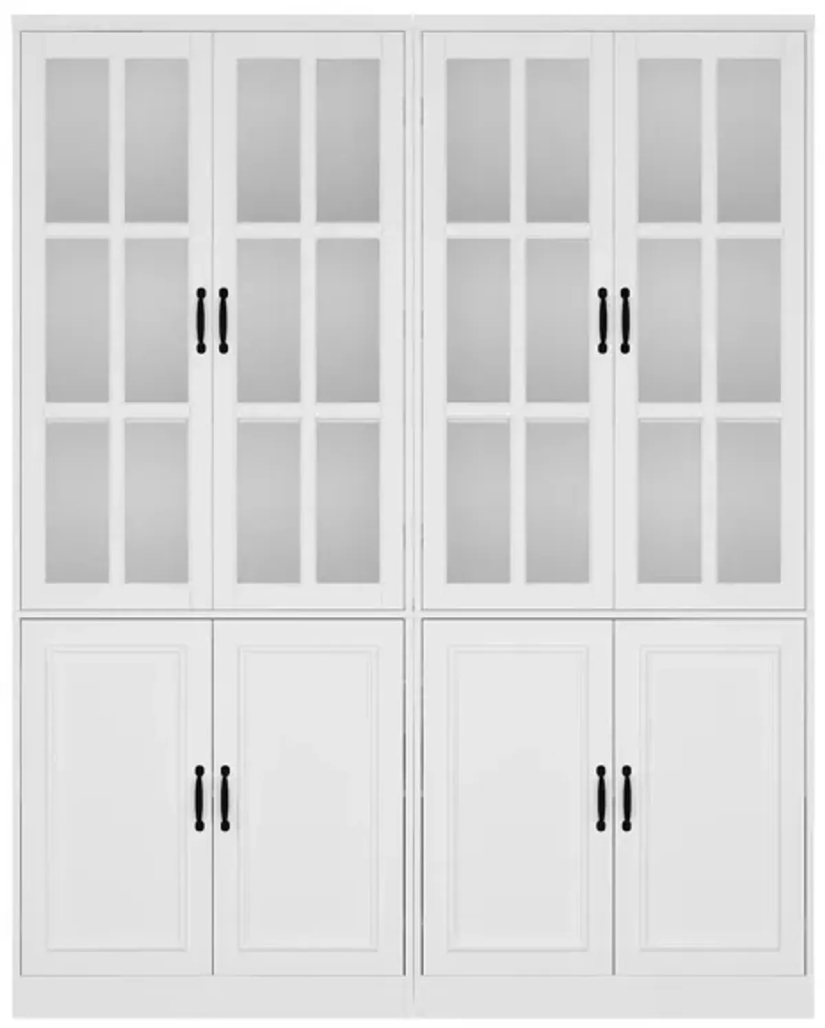 FUFU&GAGA 8-Door White Storage Cabinet Set – Stylish and Spacious Organizing Solution, 2-Piece Wardrobe with Glass Doors and Black Handles, (78.7 in. H x 63 in. W x 15.7 in. D),White