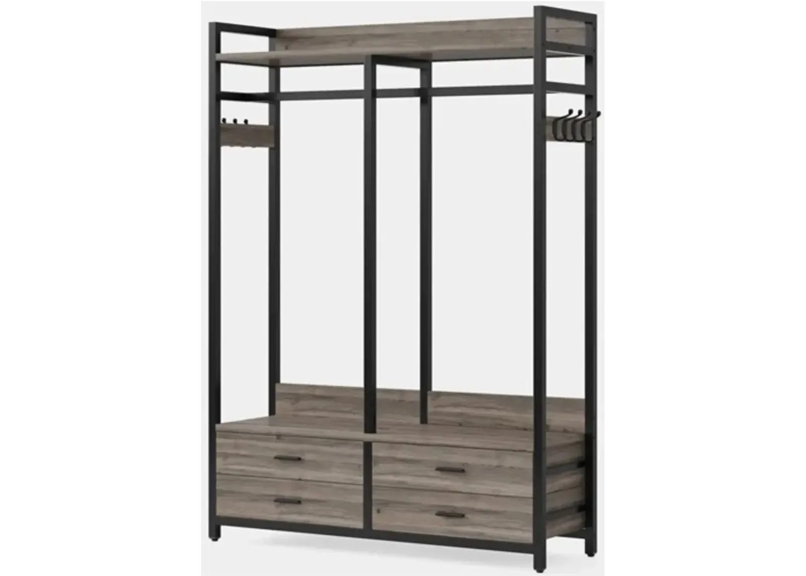 Modern Grey Black Garment Rack with Clothes Hanging Rod and 4 Storage Drawers