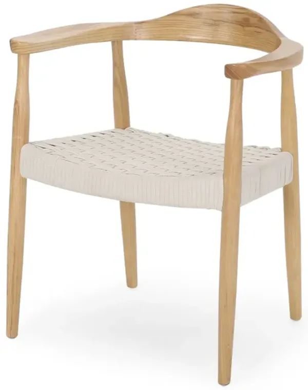 Accent Armchair, White Rope Woven Style Seat, Natural Brown Ash Wood - Benzara