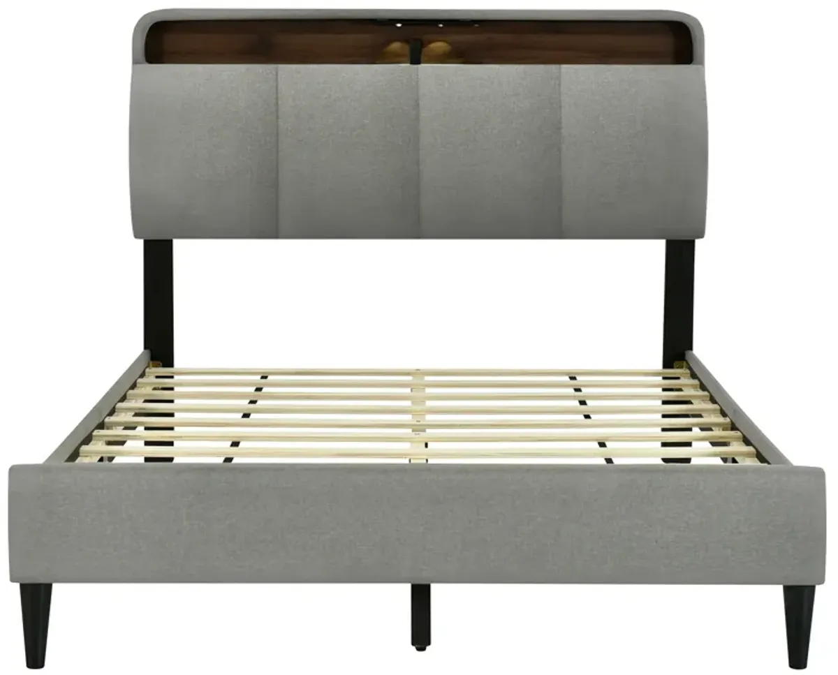 Merax Upholstered Platform Bed with Storage Headboard