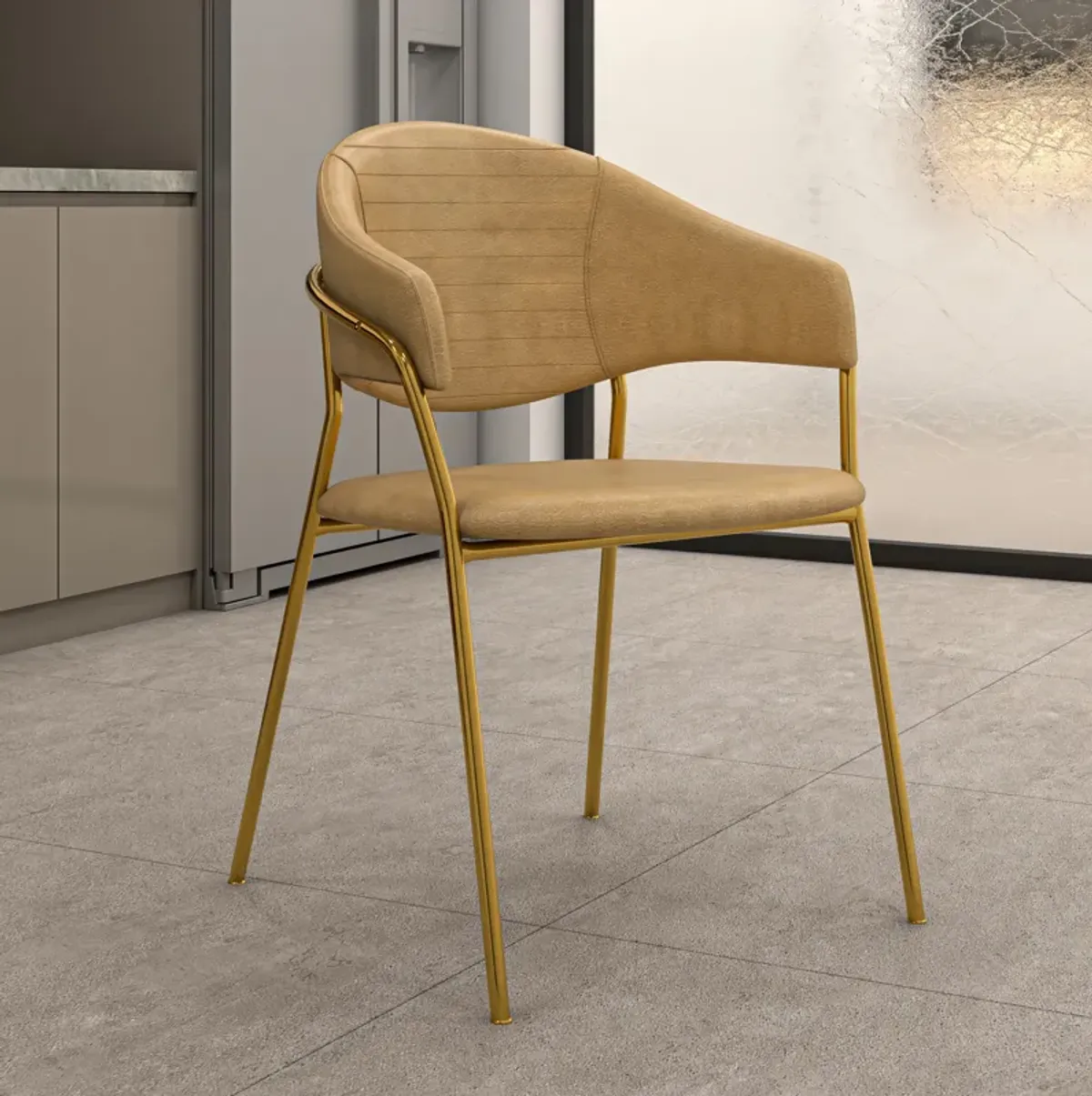 Bella Modern Dining Chair Upholstered in Leather With Stainless Steel Base Set of 2
