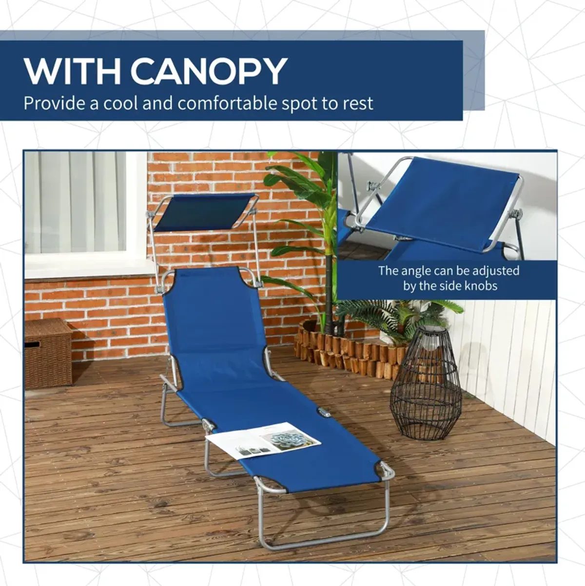 Lounge chair Chaise Lounging Bed Portable Adjustable Garden Beach Oxford Tan