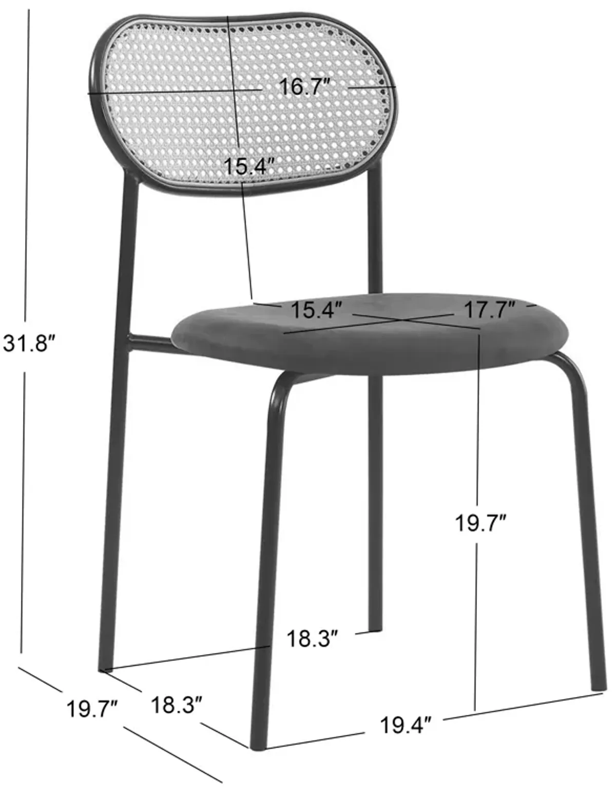 Set of 2 Industrial Metal Cane Rattan Dining Chairs