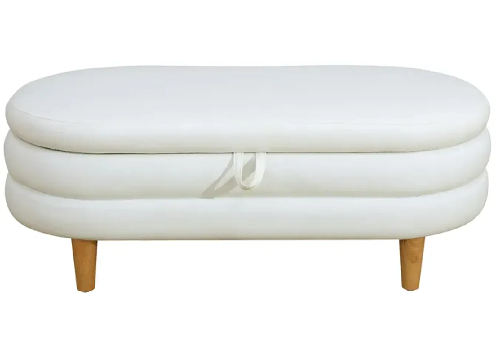 White Cotton Oval Ottoman with Storage