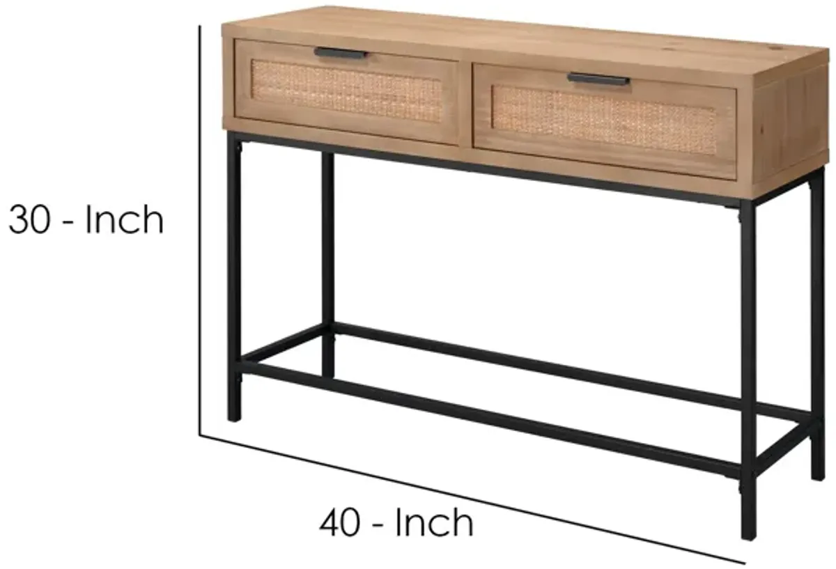 Console Table with Woven Rattan Front Drawers, Brown-Benzara