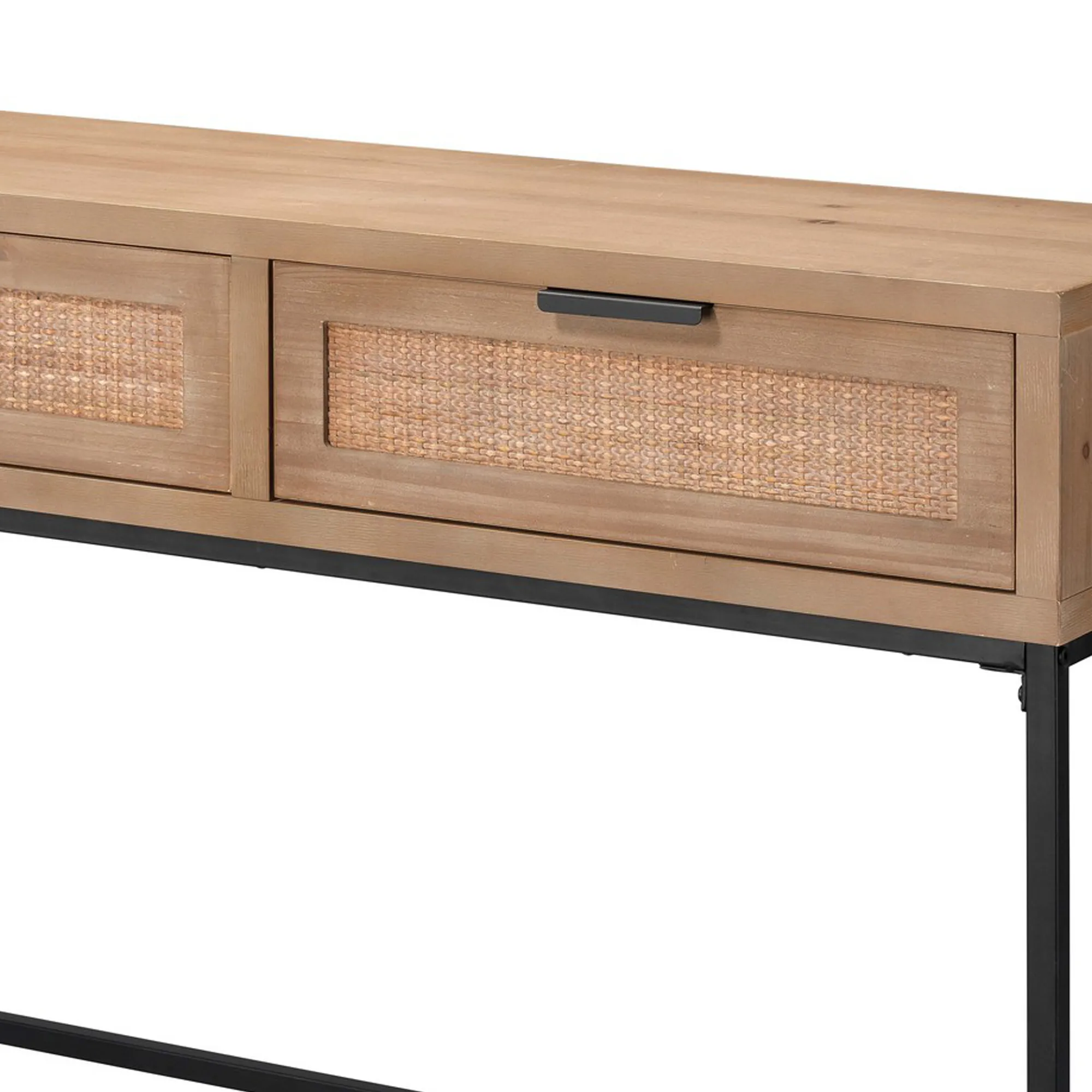 Console Table with Woven Rattan Front Drawers, Brown-Benzara