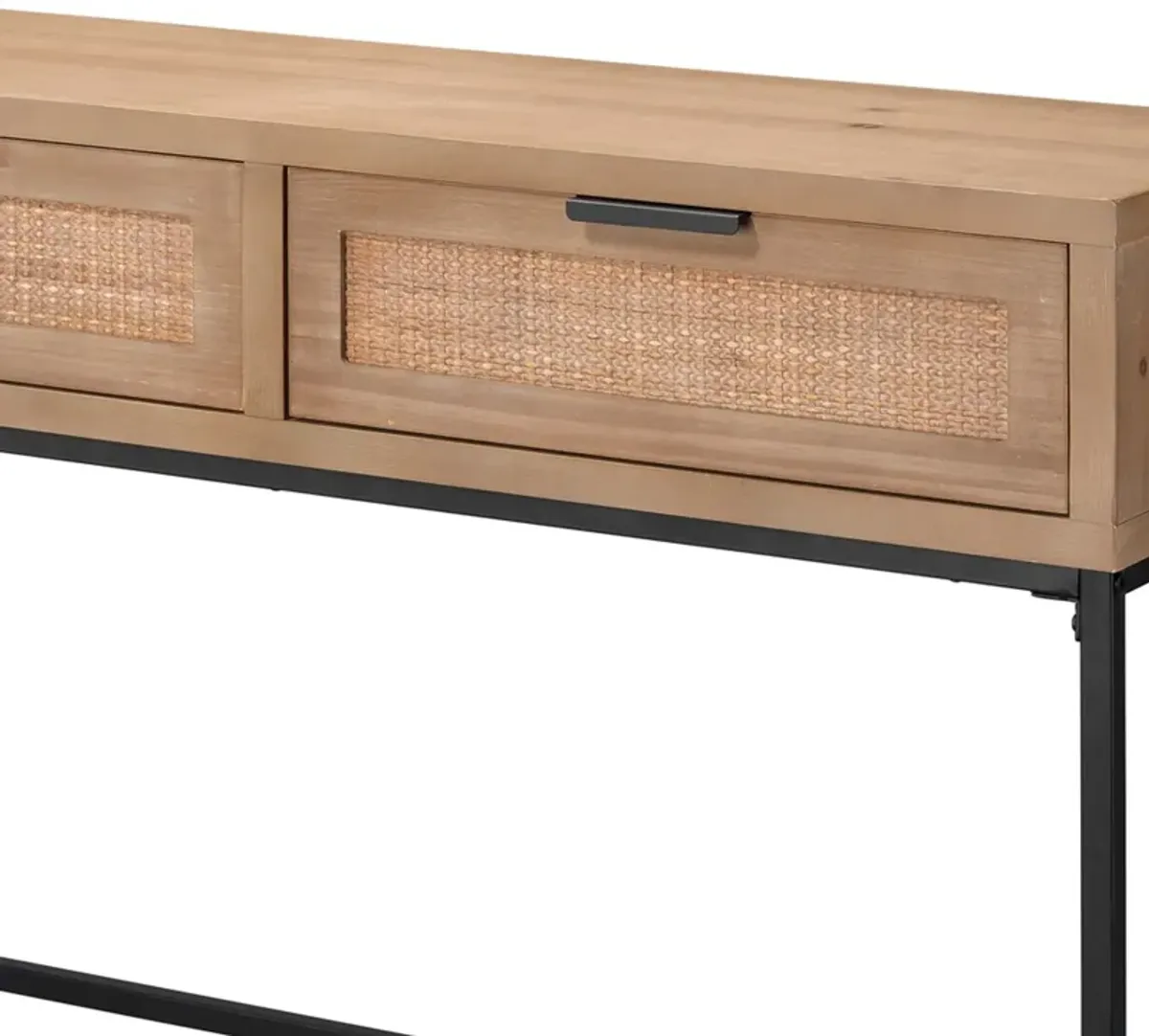 Console Table with Woven Rattan Front Drawers, Brown-Benzara