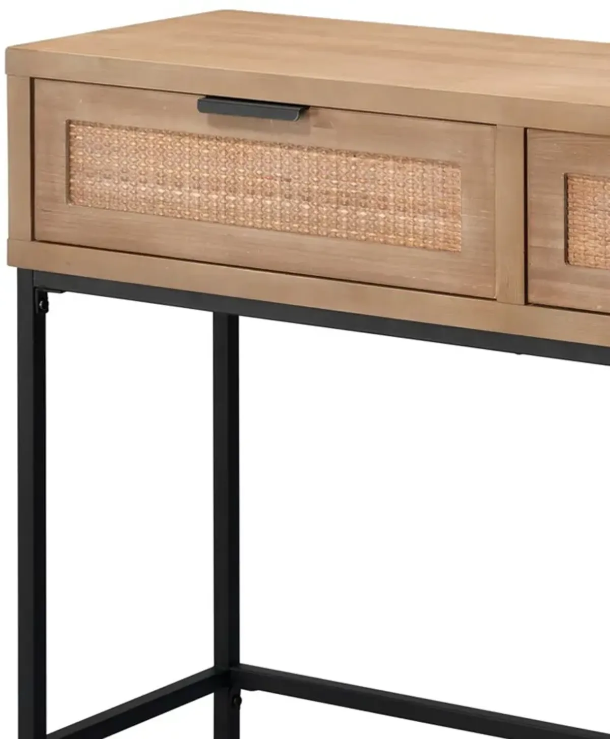 Console Table with Woven Rattan Front Drawers, Brown-Benzara