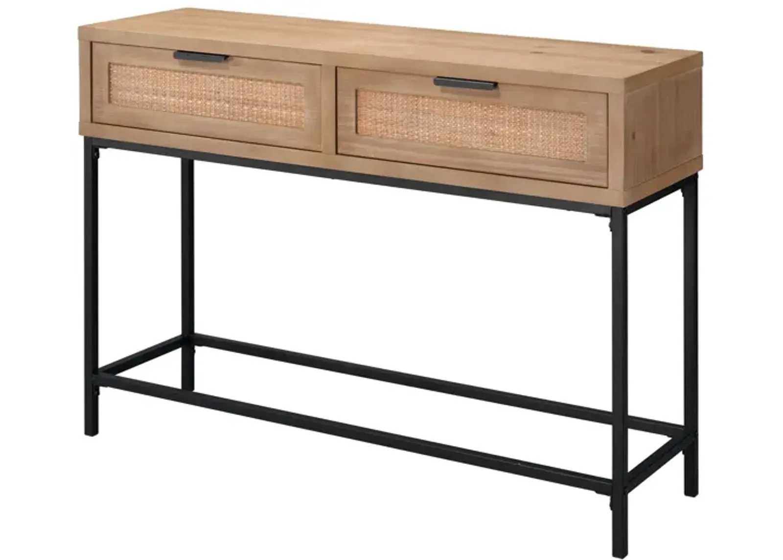 Console Table with Woven Rattan Front Drawers, Brown-Benzara