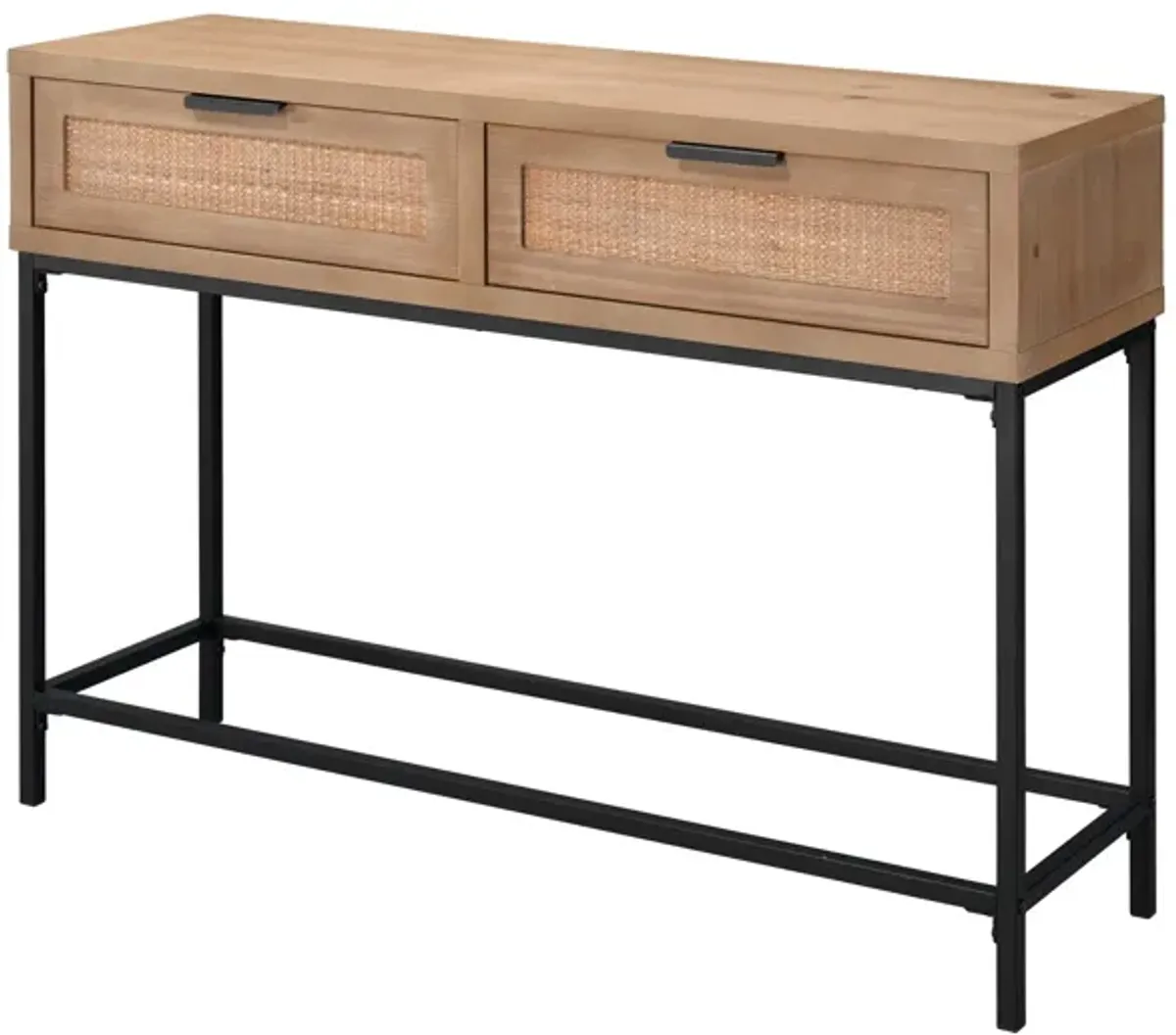 Console Table with Woven Rattan Front Drawers, Brown-Benzara