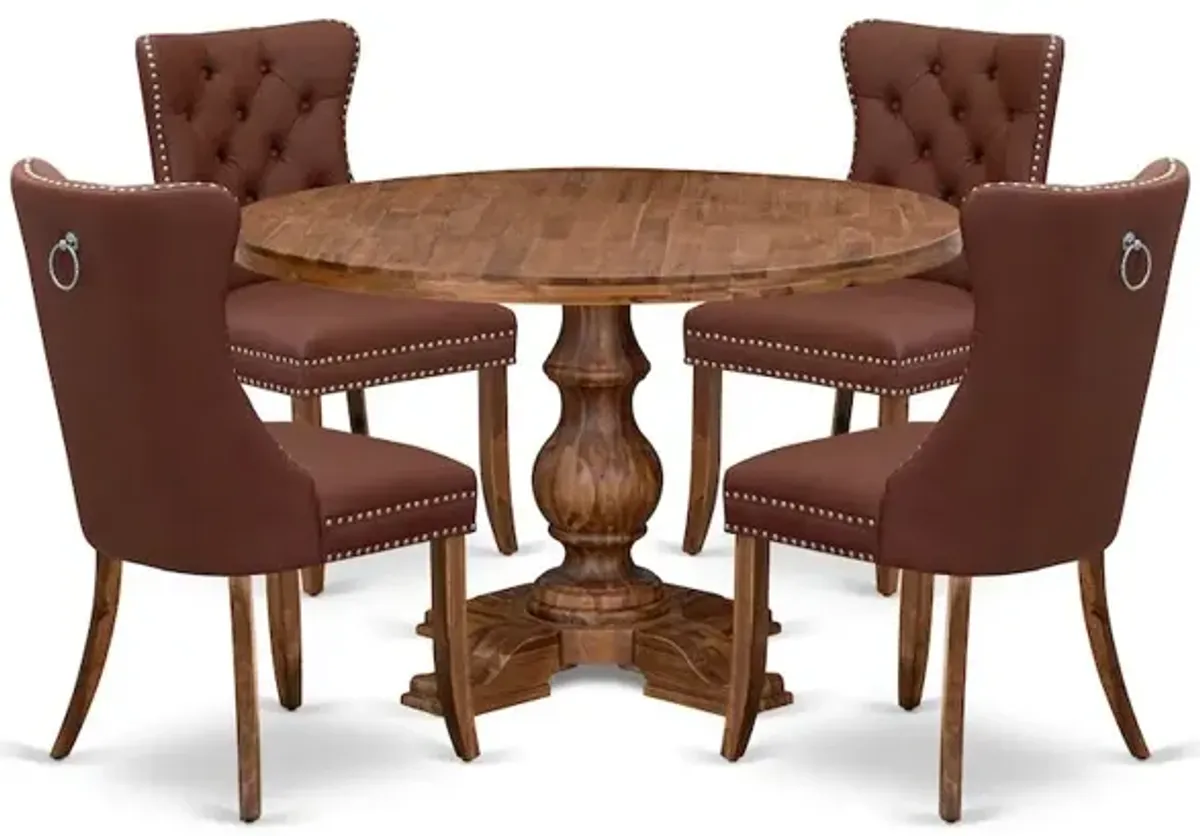 5-Pc Mid Century Modern Dining Set Contain A Wood Table And 4 Burgundy Chairs