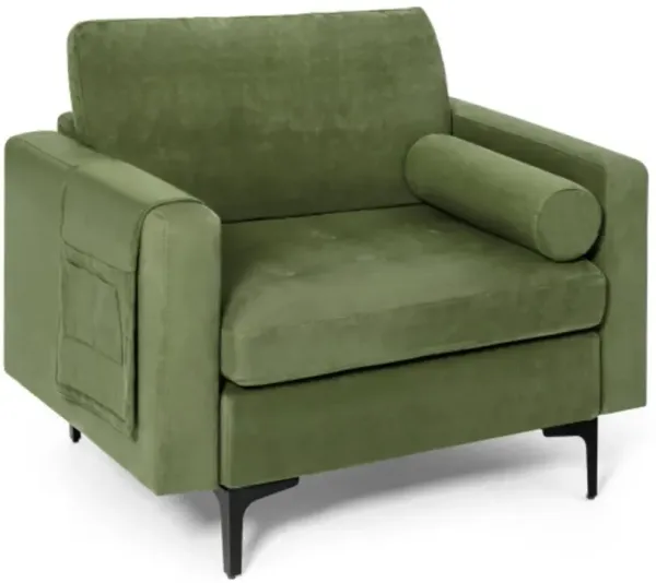 Hivvago Modern Single Sofa with Cushion Bolster and Side Storage Pocket