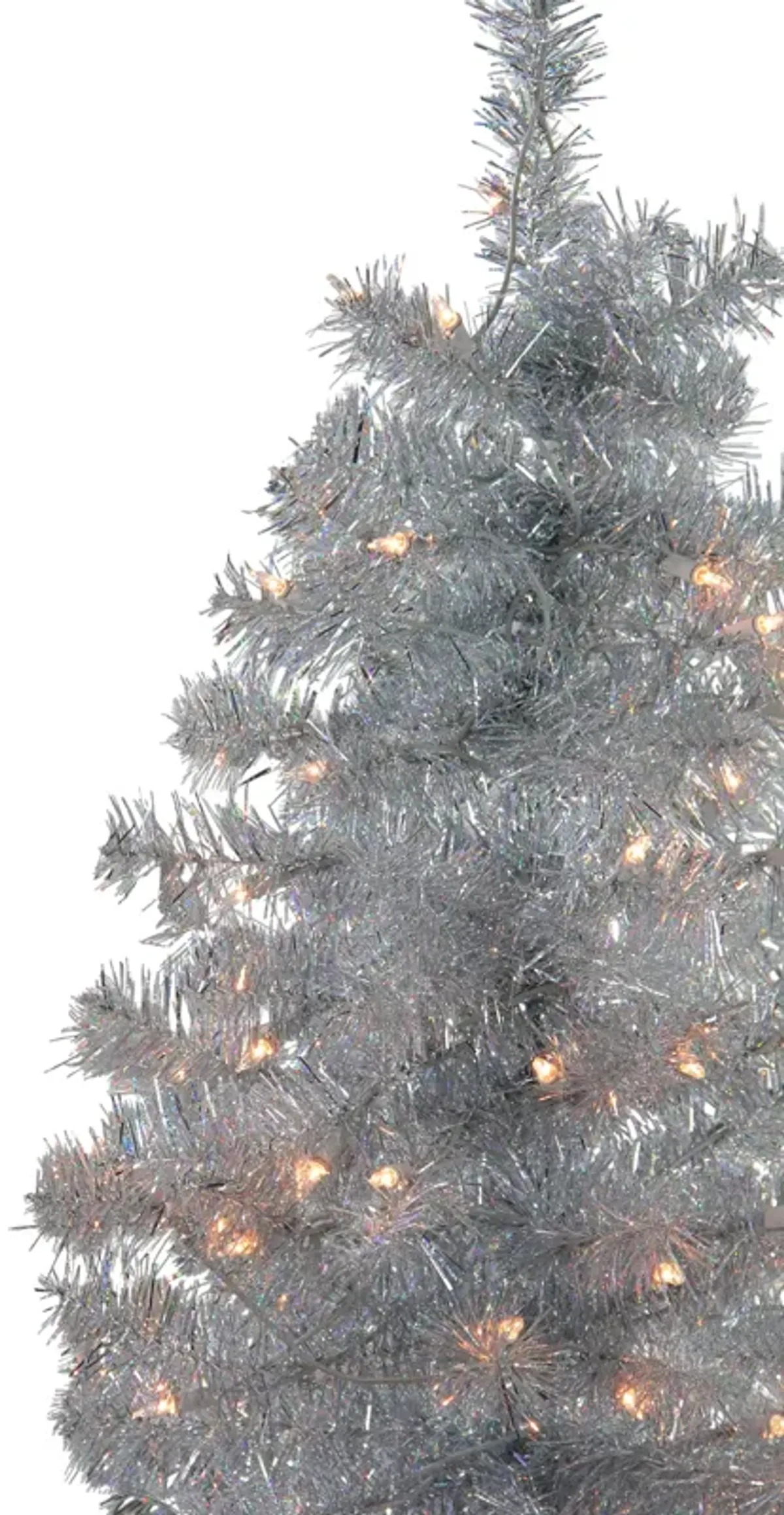 4' Pre-Lit Slim Silver Artificial Tinsel Christmas Tree - Clear Lights