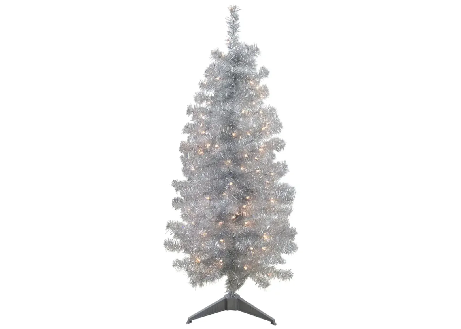 4' Pre-Lit Slim Silver Artificial Tinsel Christmas Tree - Clear Lights