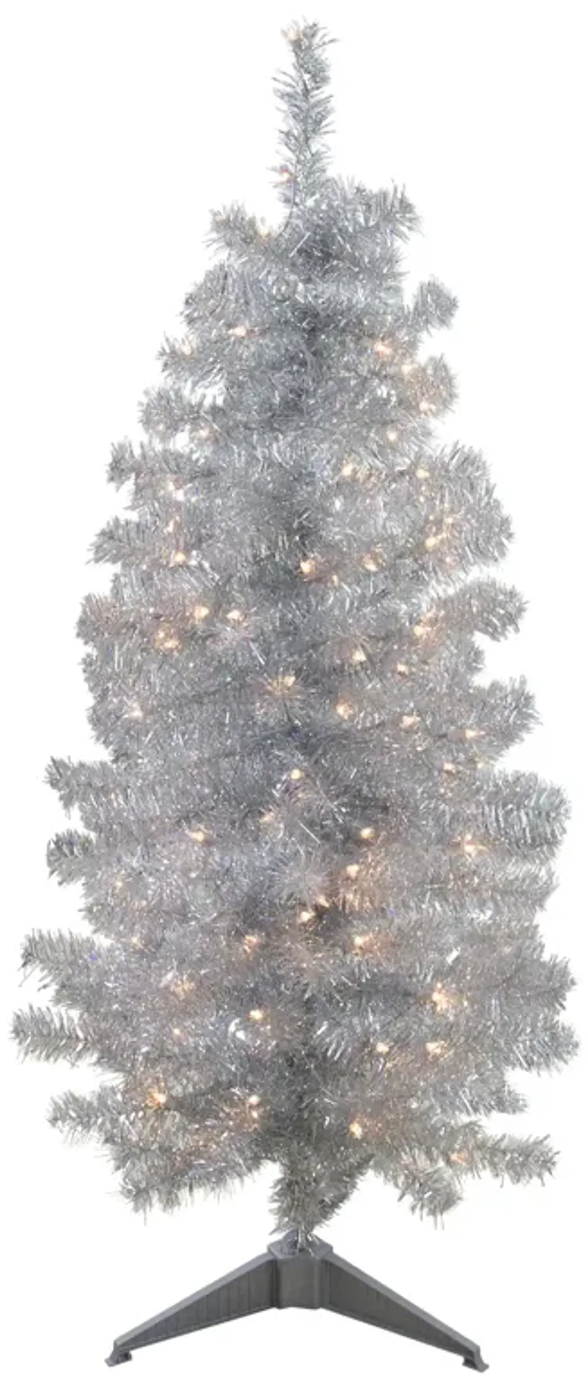 4' Pre-Lit Slim Silver Artificial Tinsel Christmas Tree - Clear Lights