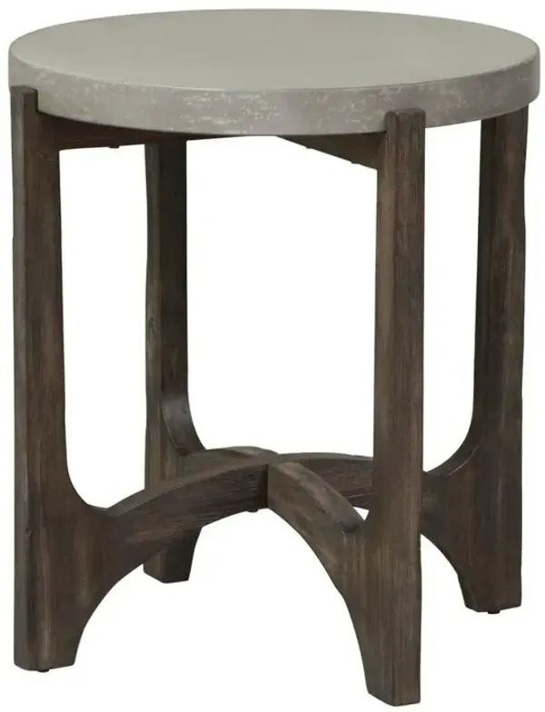Starlight Canyon Home Farmhouse End Table, Brown Eucalyptus & Birch with Concrete Composite Top