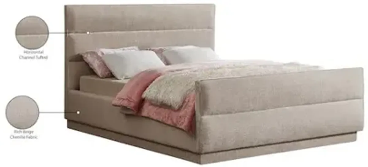 Meridian Furniture Paxton Beige Chenille Fabric Queen Bed