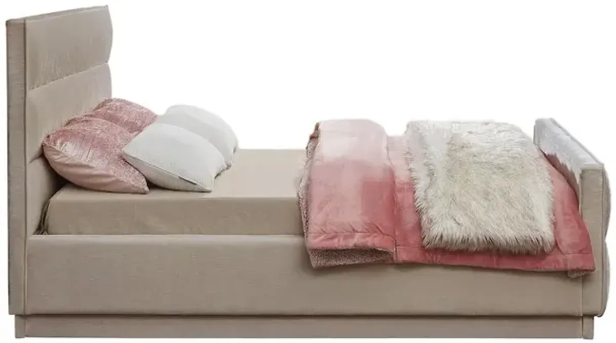 Meridian Furniture Paxton Beige Chenille Fabric Queen Bed