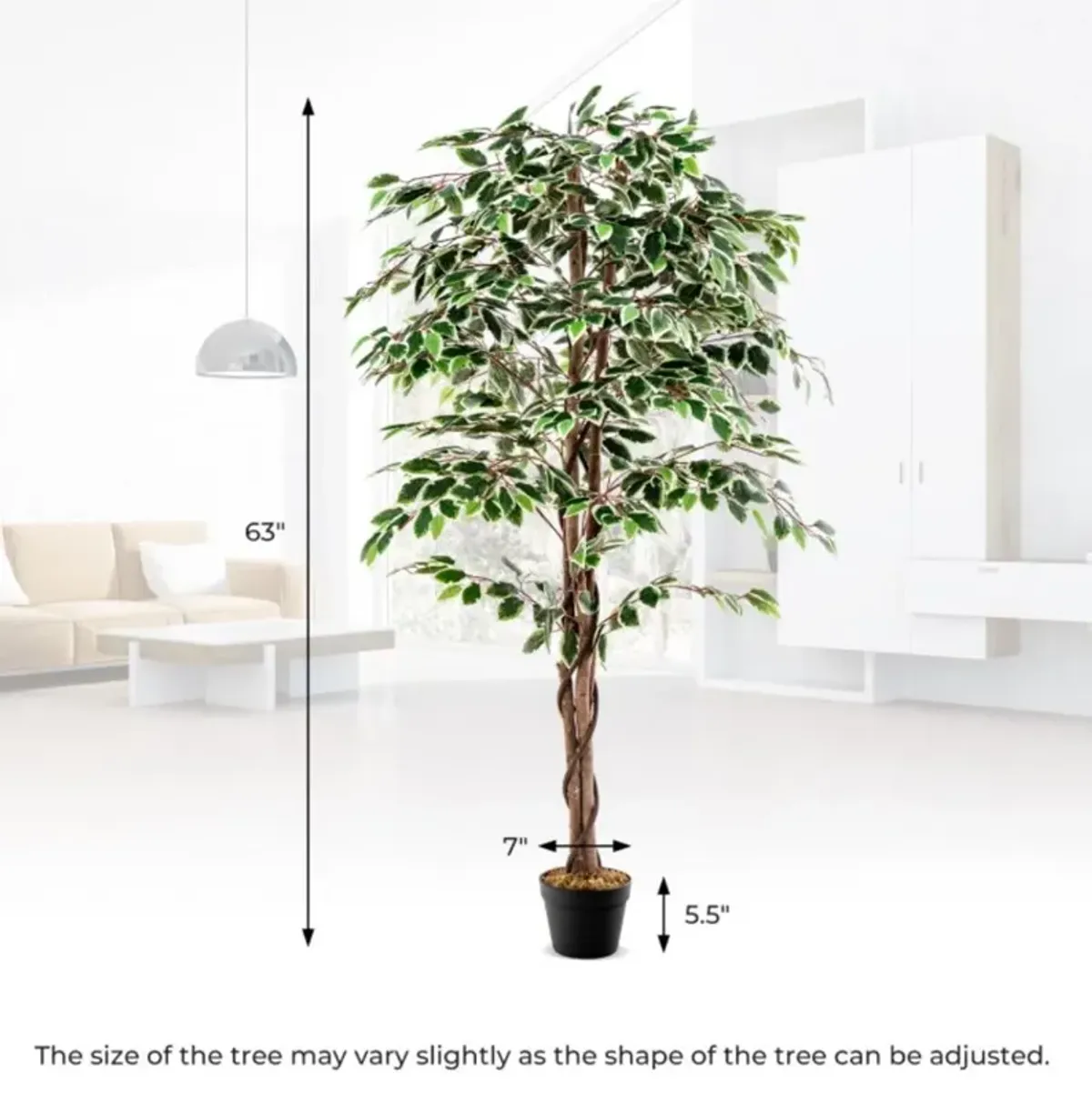 Hivvago Artificial Ficus Tree Tall Faux Indoor Plant with 1008 Leaves Nursery Pot and Dried Moss