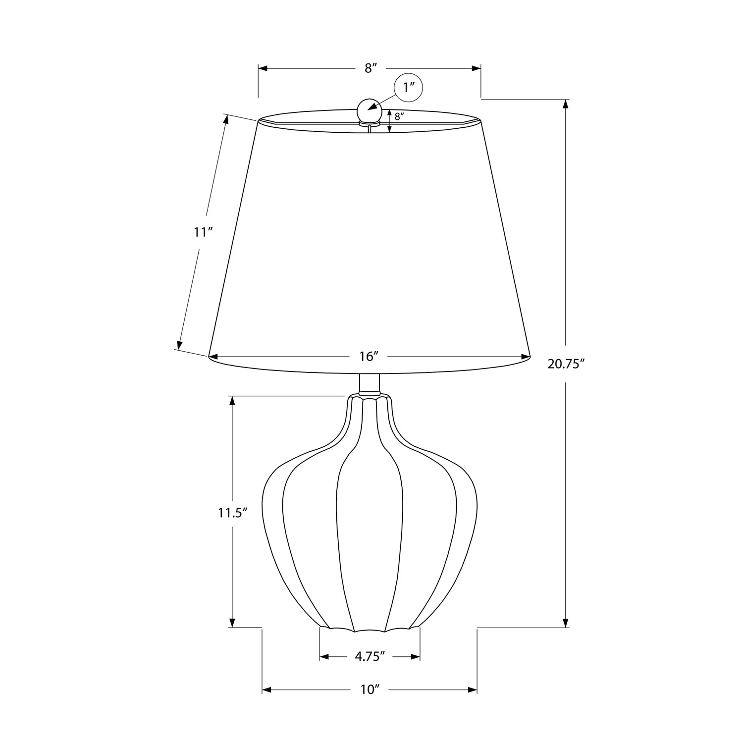 Monarch Specialties I 9733 - Lighting, 21"H, Table Lamp, Cream Resin, Ivory / Cream Shade, Transitional