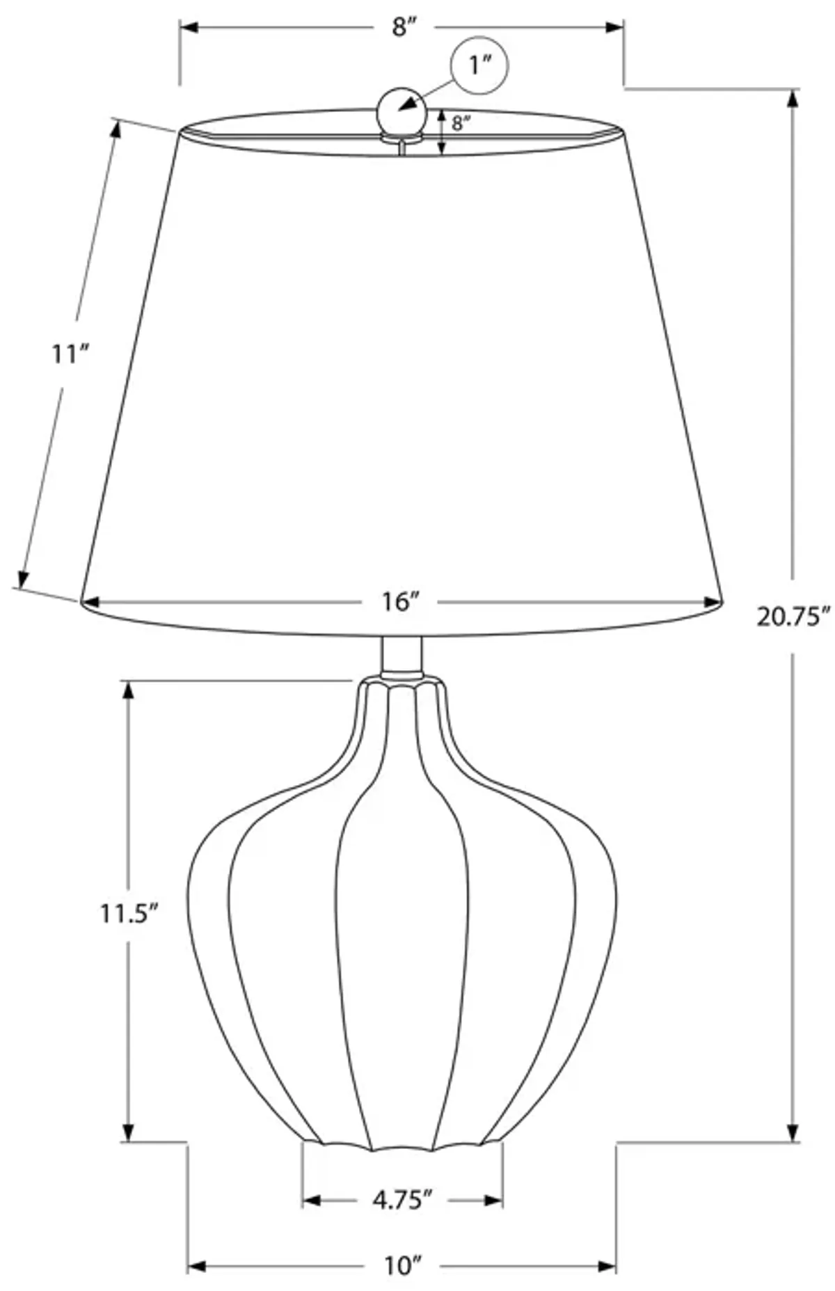 Monarch Specialties I 9733 - Lighting, 21"H, Table Lamp, Cream Resin, Ivory / Cream Shade, Transitional