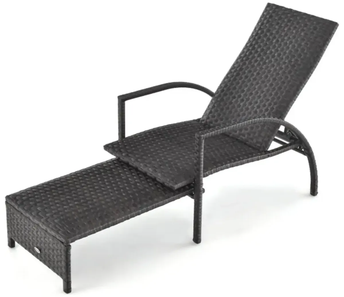 Hivvago Patio Chaise Lounge Outdoor Rattan Lounge Chair with Retractable Ottoman