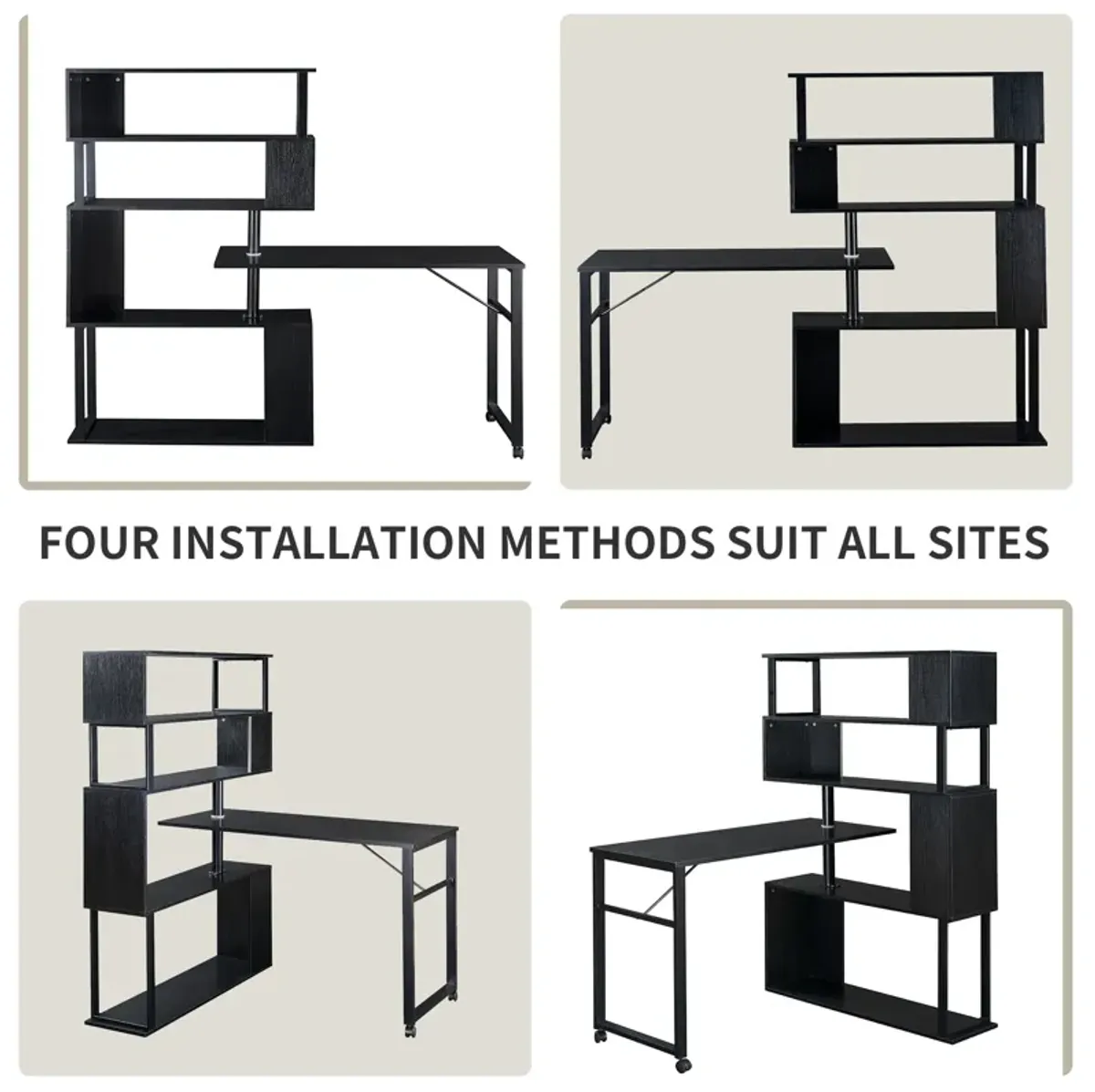 Merax Rotating Computer Desk with 5-Tier Bookshelf