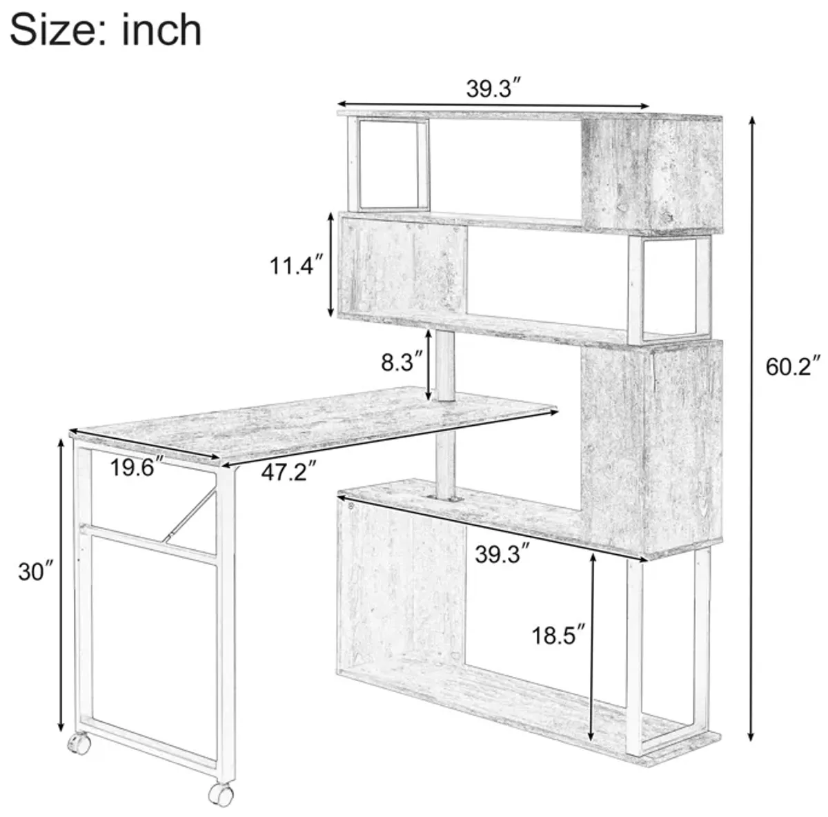 Merax Rotating Computer Desk with 5-Tier Bookshelf