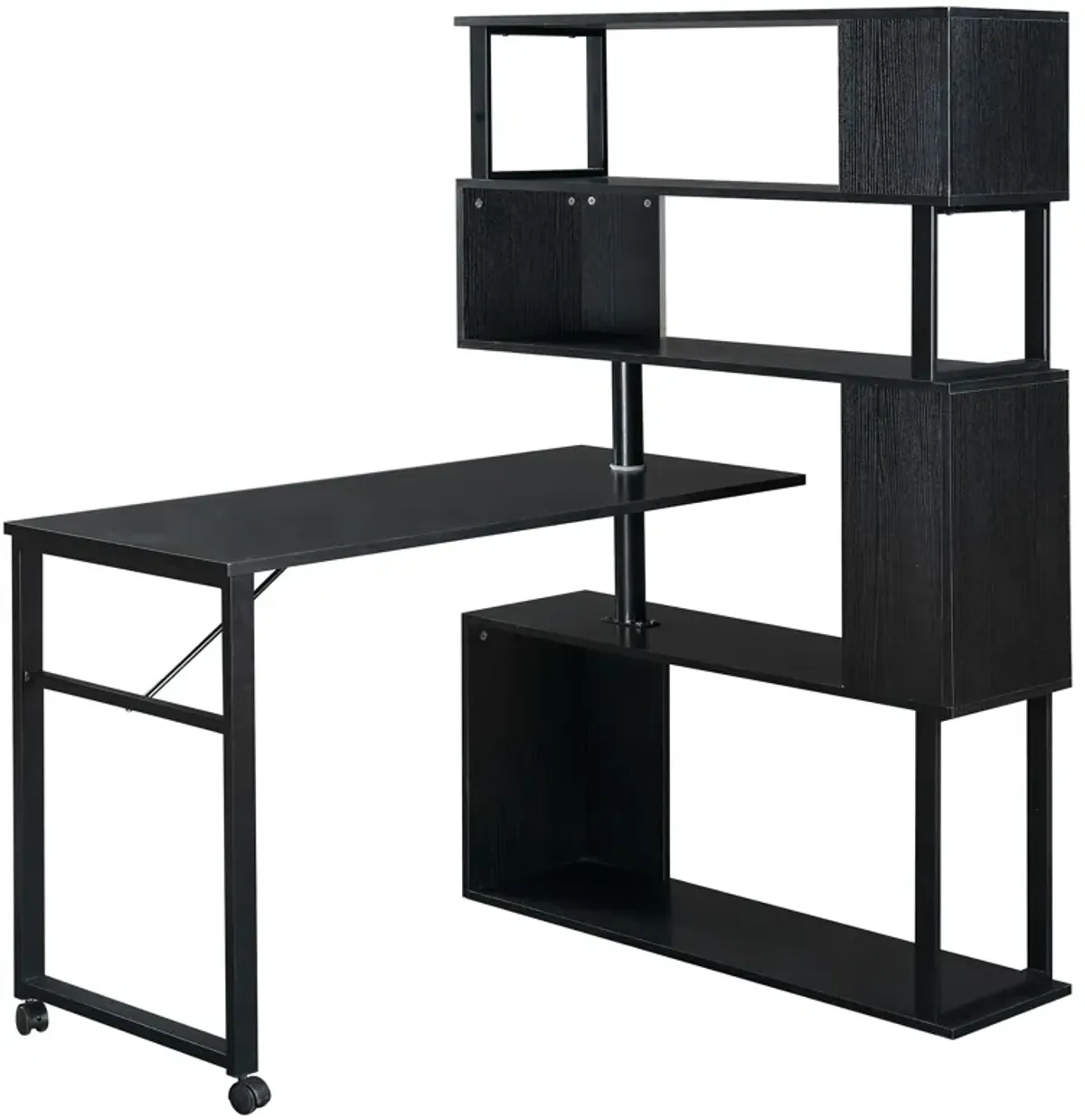 Merax Rotating Computer Desk with 5-Tier Bookshelf