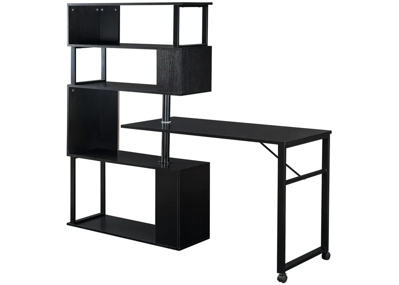 Merax Rotating Computer Desk with 5-Tier Bookshelf