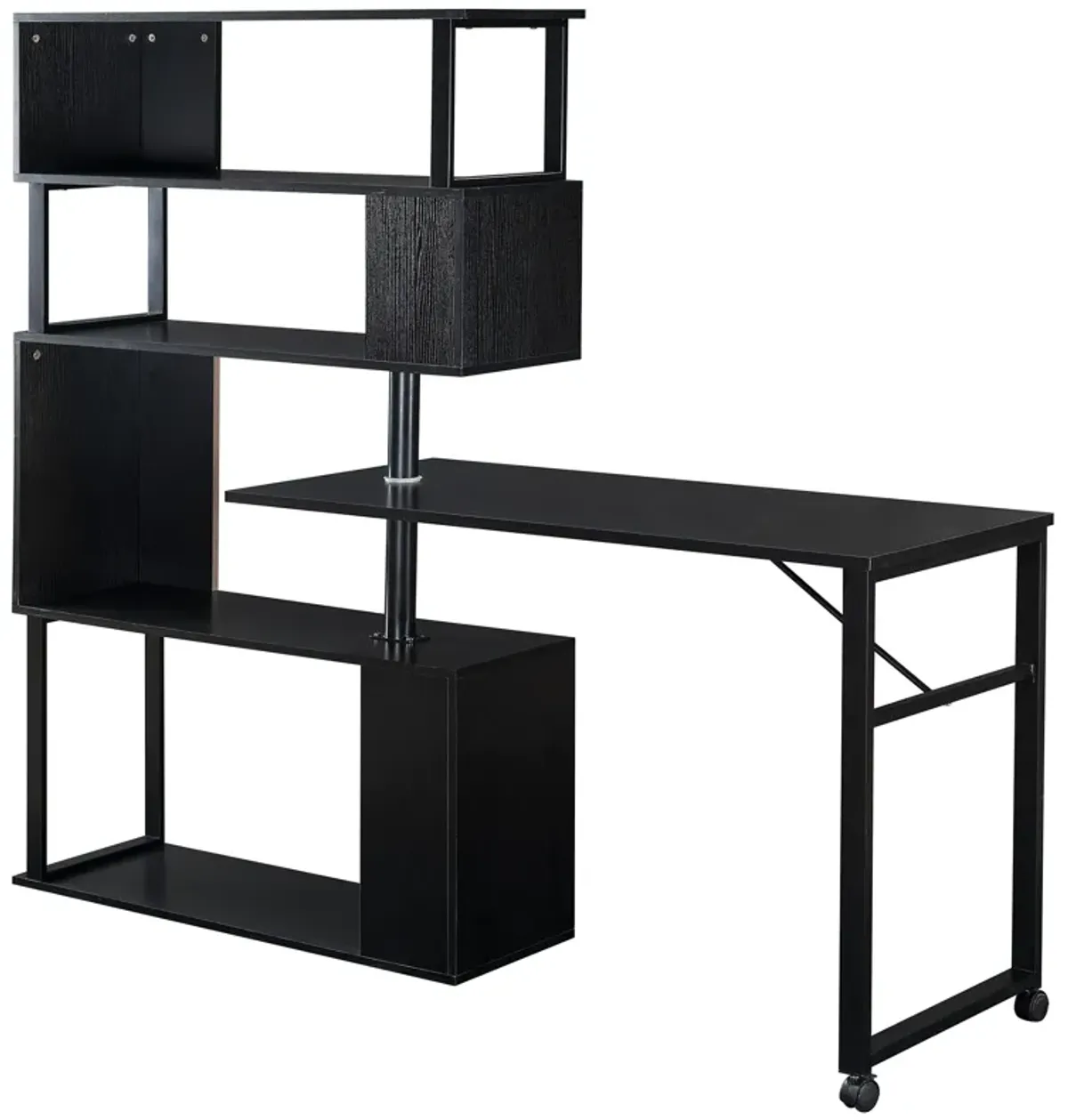 Merax Rotating Computer Desk with 5-Tier Bookshelf