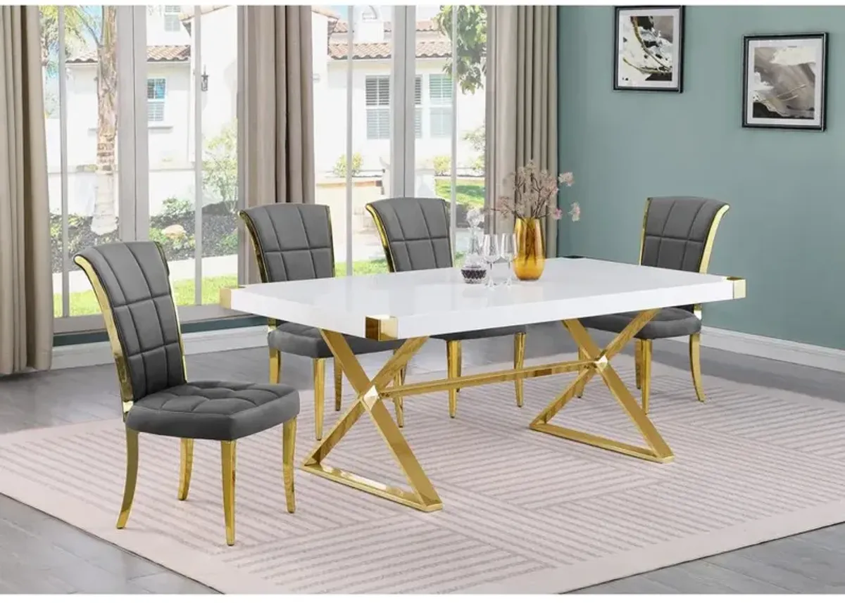 Best Quality Furniture 5pc Small(78) white wood top dining set with gold base and 4 chairs