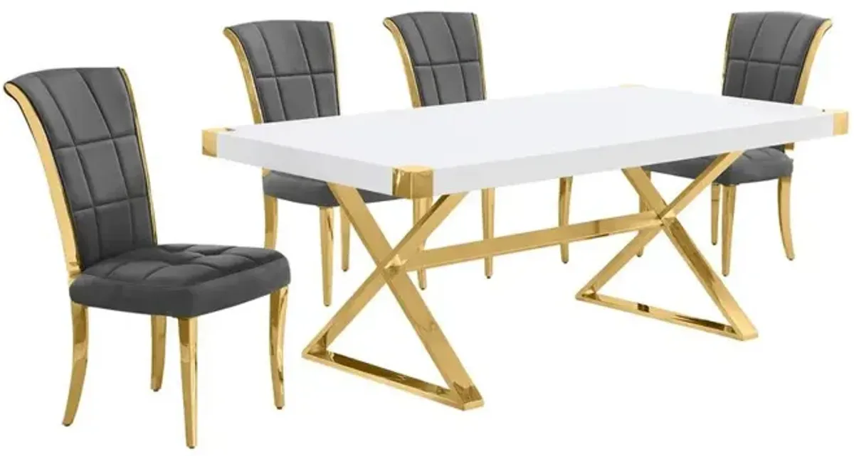 Best Quality Furniture 5pc Small(78) white wood top dining set with gold base and 4 chairs