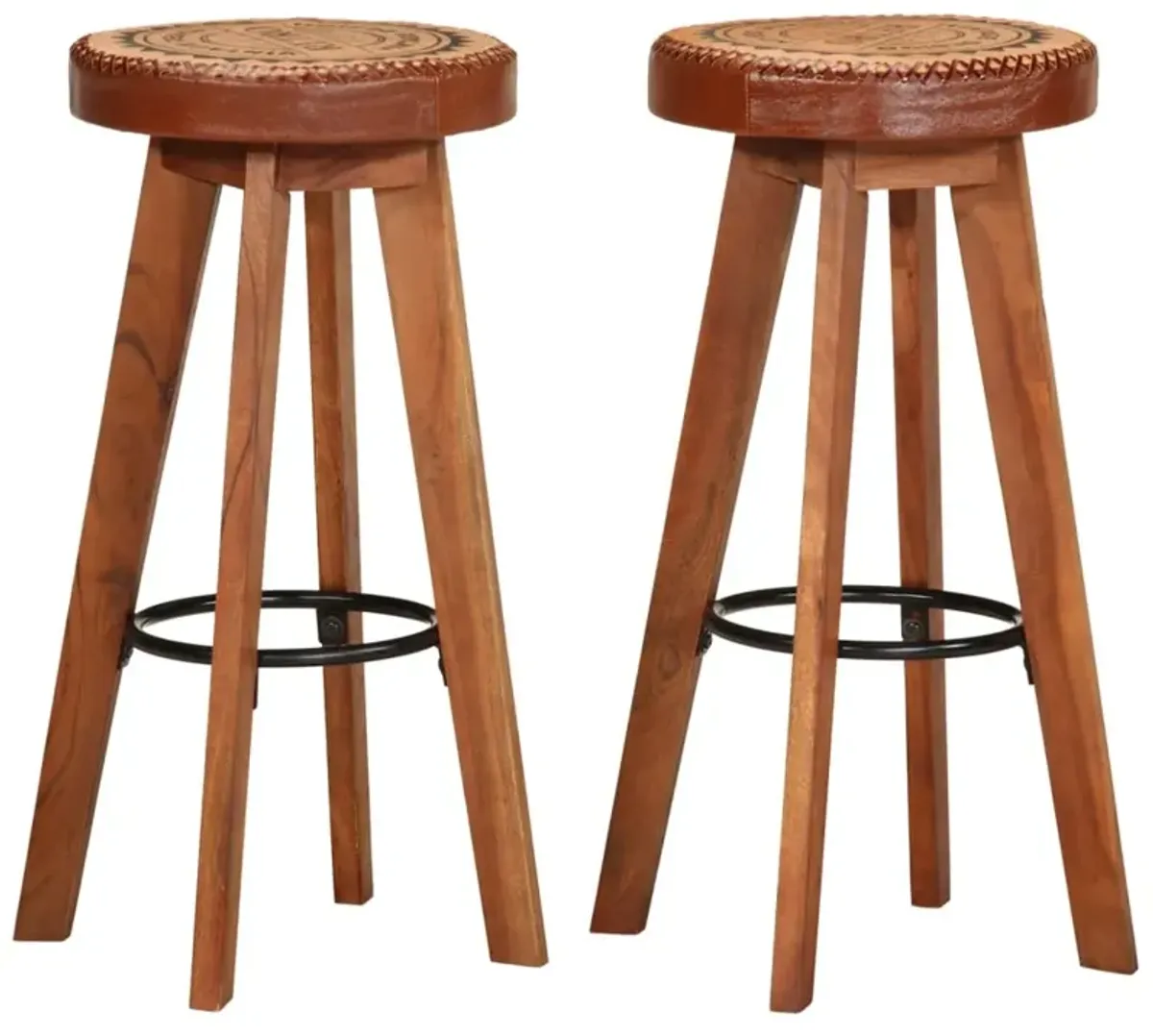 vidaXL Bar Stools 2 pcs Real Leather and Solid Wood Acacia