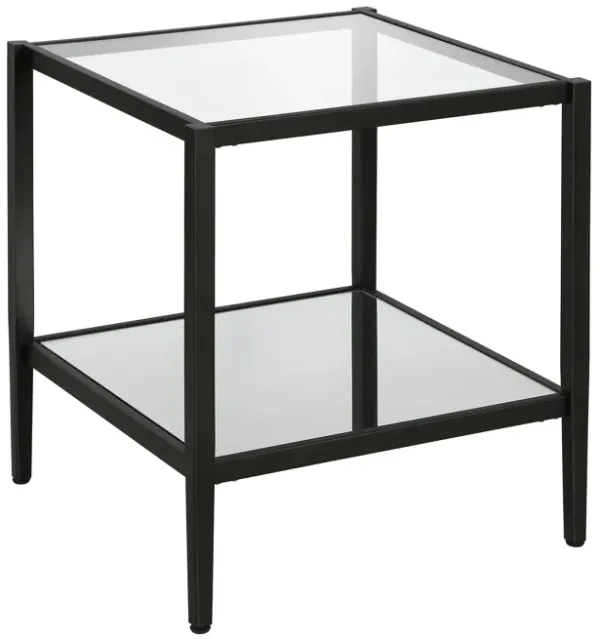 Glass and Steel Square Mirrored End Table with Shelf, Glam Accent for Living Spaces