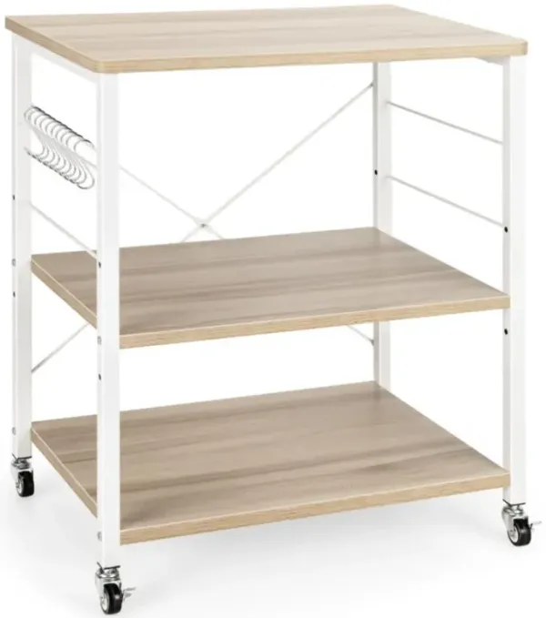Hivvago 3-Tier Kitchen Baker's Rack Microwave Oven Storage Cart with Hooks