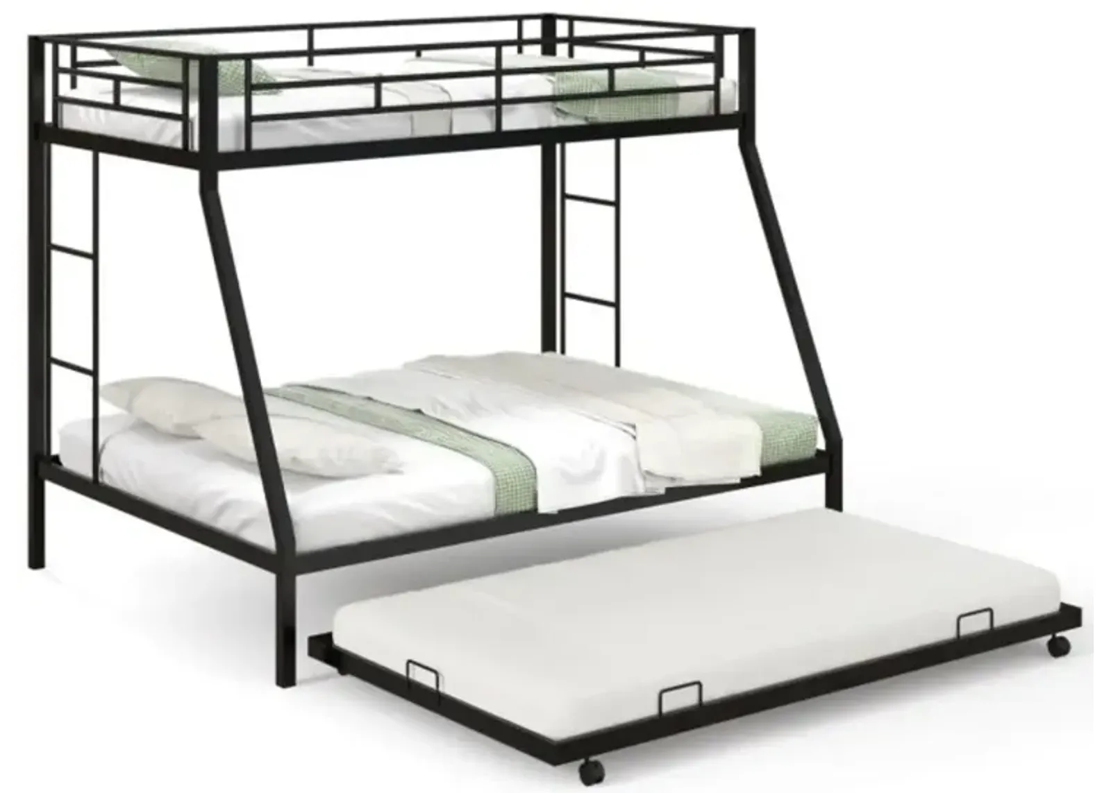 Hivvago Twin Over Full Bunk Bed Frame with Trundle for Guest Room